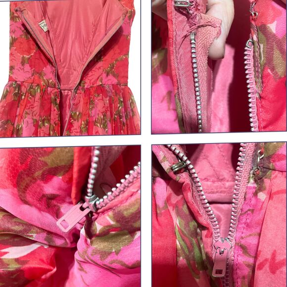 Vintage 1950s Sleeveless Red Pink Floral Swing Dress - Picture 10 of 15